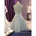 Top Sale Halter Short Ivory Lace Wedding Dress with Bow